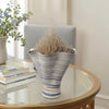 Kerya Decorative Vase | 16" White Blue Striped | Wavy Rim Porcelain