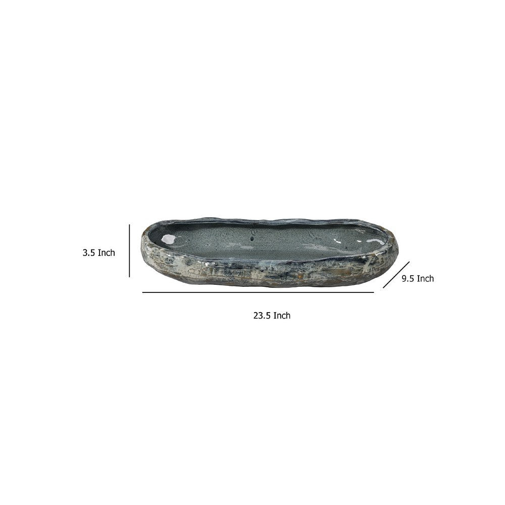 Erya Decorative Bowl | Uneven Wavy Rim | 24’’ Glazed Gray Ceramic BM334525