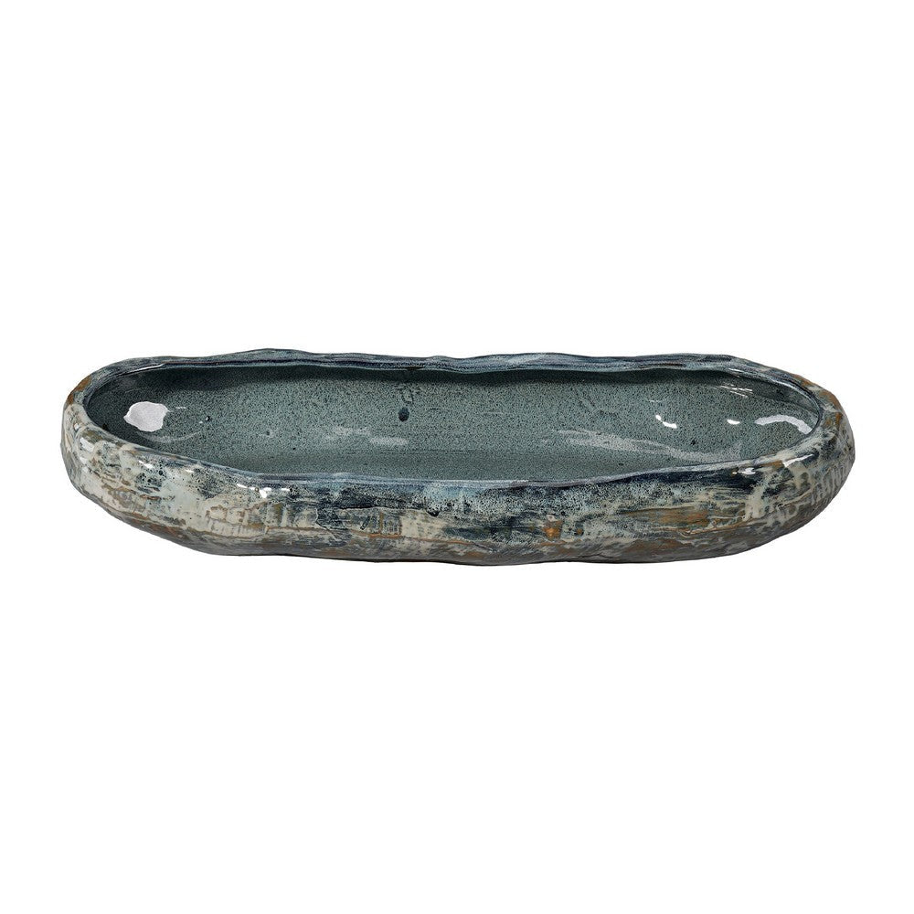 Erya Decorative Bowl | Uneven Wavy Rim | 24" Glazed Gray Ceramic