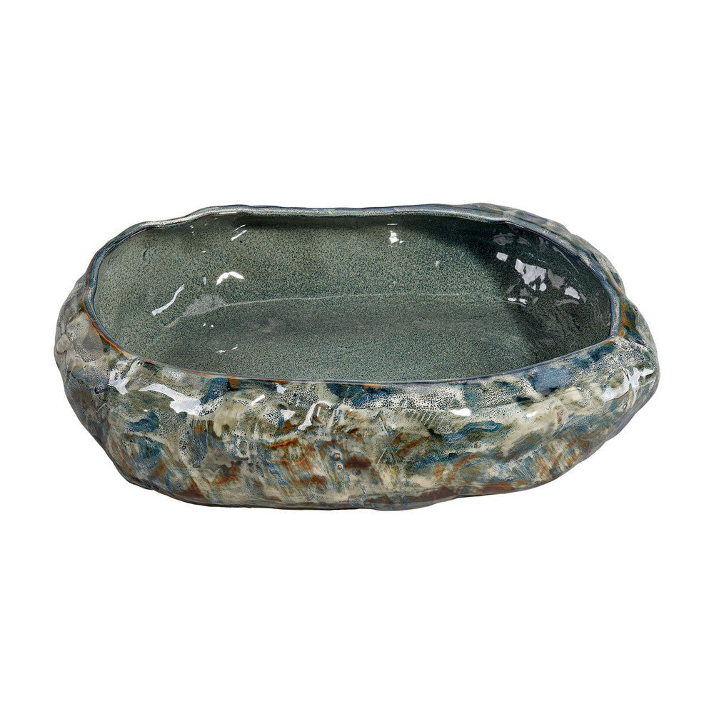 Erya Decorative Bowl | Uneven Wavy Rim | 17’’ Glazed Gray Ceramic BM334526