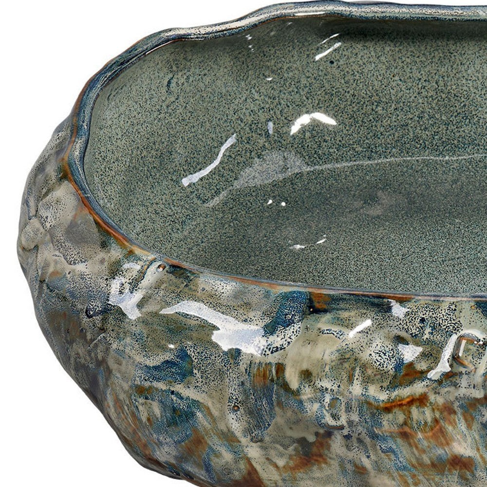 Erya Decorative Bowl | Uneven Wavy Rim | 17’’ Glazed Gray Ceramic BM334526
