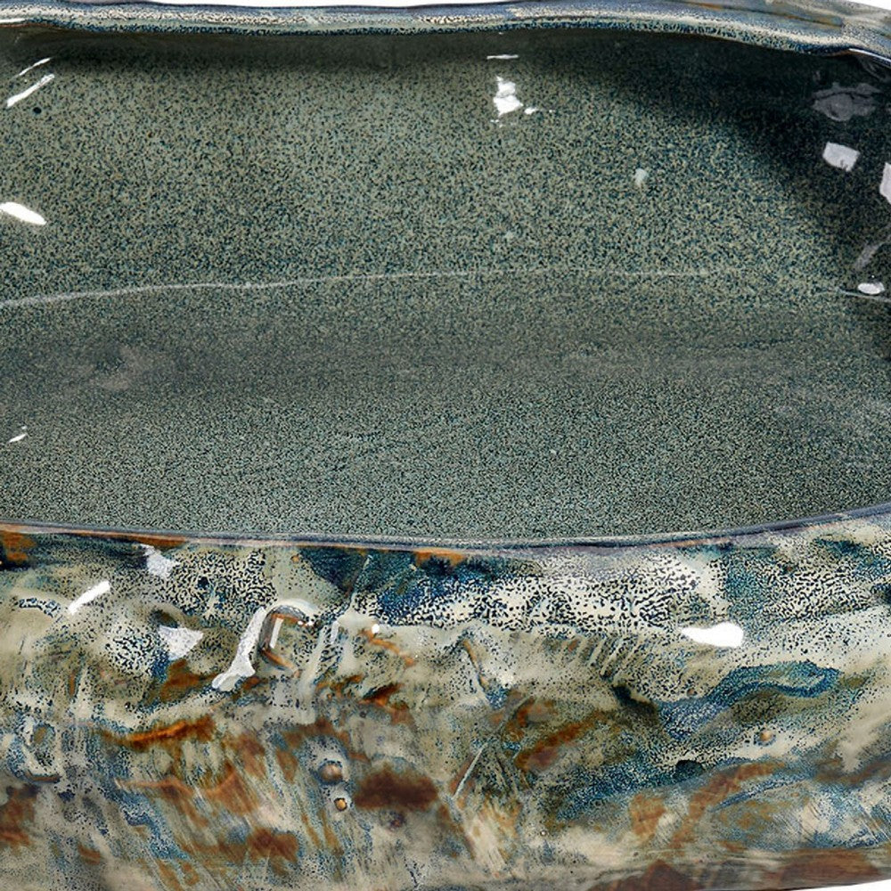 Erya Decorative Bowl | Uneven Wavy Rim | 17’’ Glazed Gray Ceramic BM334526