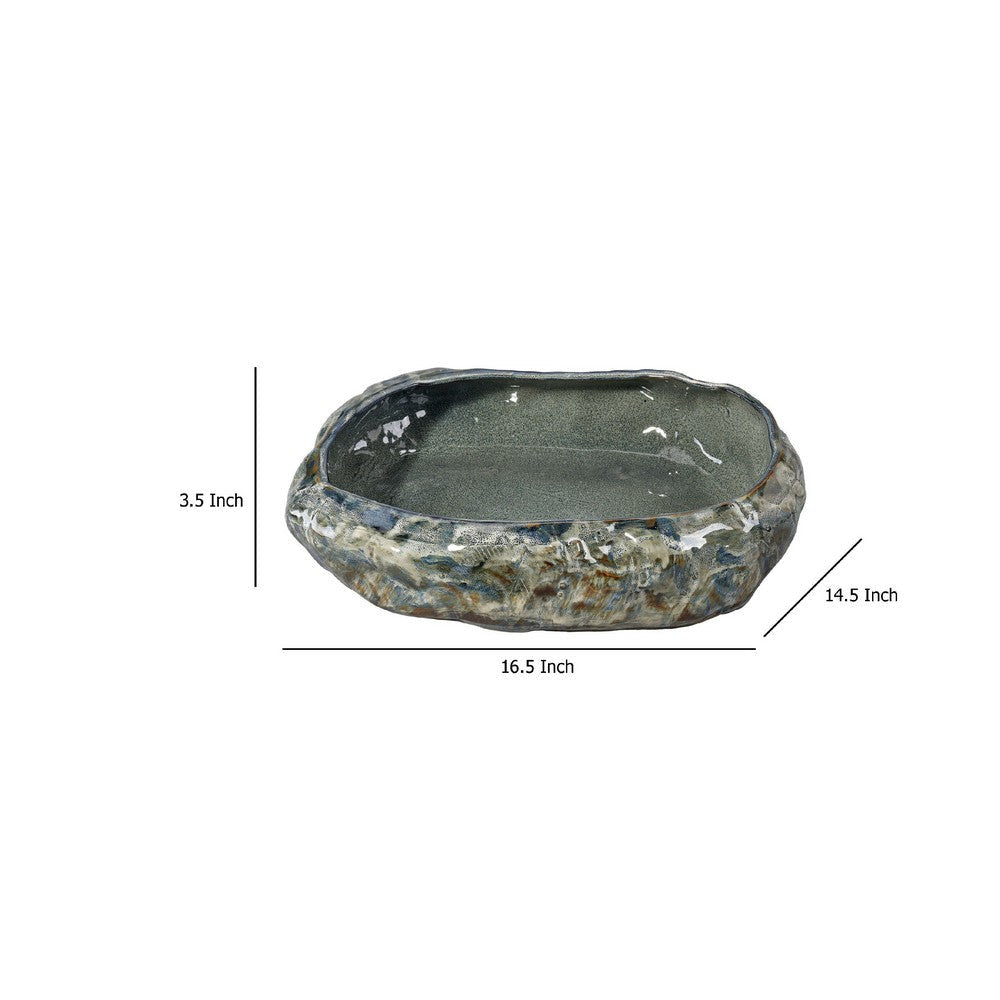 Erya Decorative Bowl | Uneven Wavy Rim | 17’’ Glazed Gray Ceramic BM334526