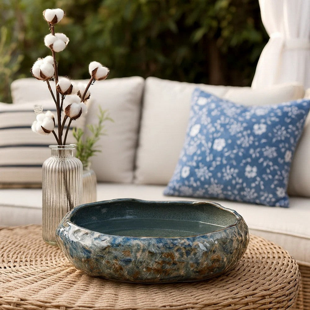 Erya Decorative Bowl | Uneven Wavy Rim | 17" Glazed Gray Ceramic