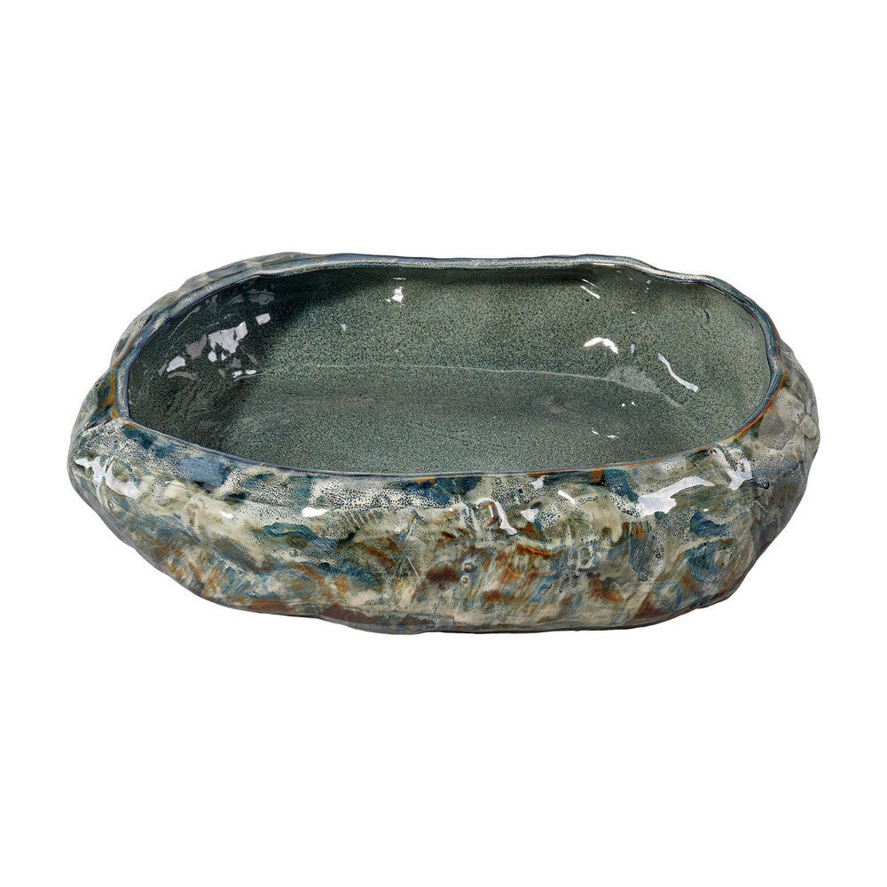 Erya Decorative Bowl | Uneven Wavy Rim | 17" Glazed Gray Ceramic