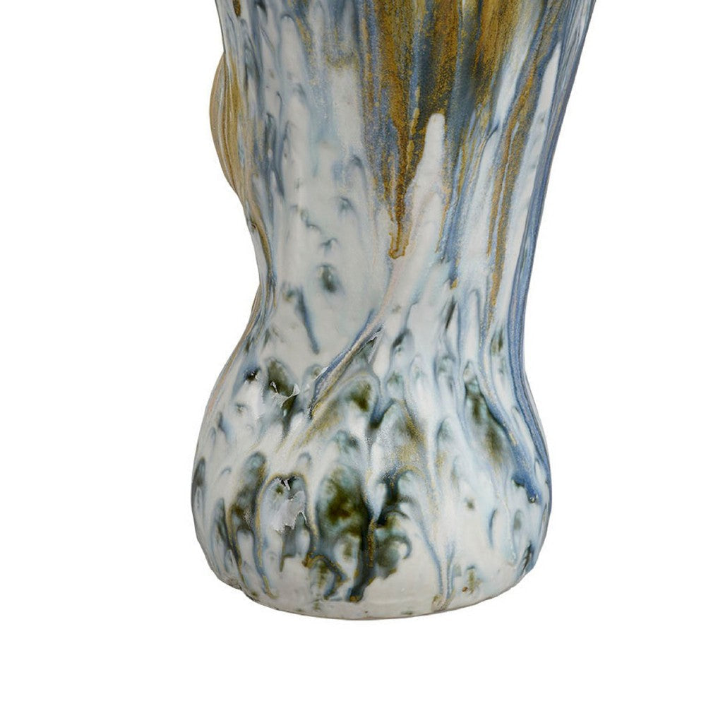Tery Decorative Vase | 16’’ Glossy Blue White Ceramic | Wavy Fishtail BM334527