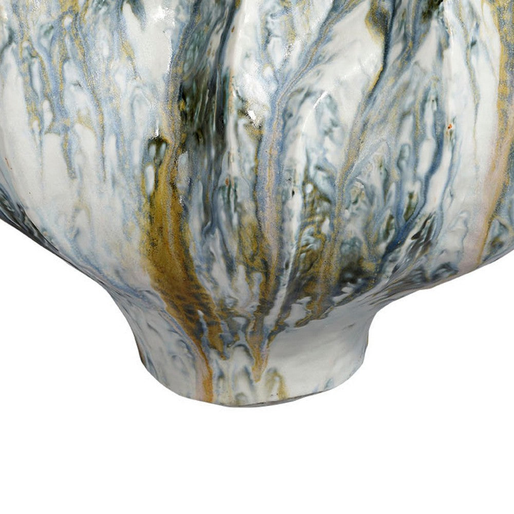Tery Decorative Vase | Wavy Fishtail | 16’’ Glossy Blue White Ceramic BM334528