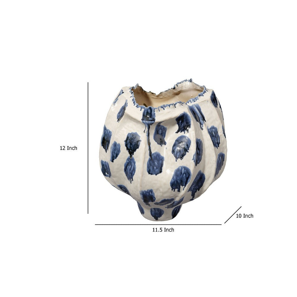 Nery Decorative Vase | Ruffled Edge | Blue White Patchwork Ceramic BM334529
