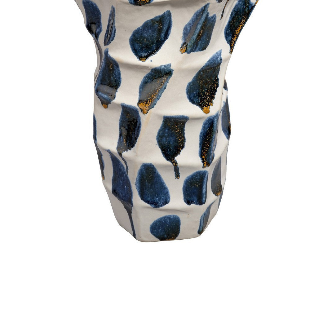Nery Decorative Vase | Blue White Patchwork Ceramic | Ruffled Edge BM334530