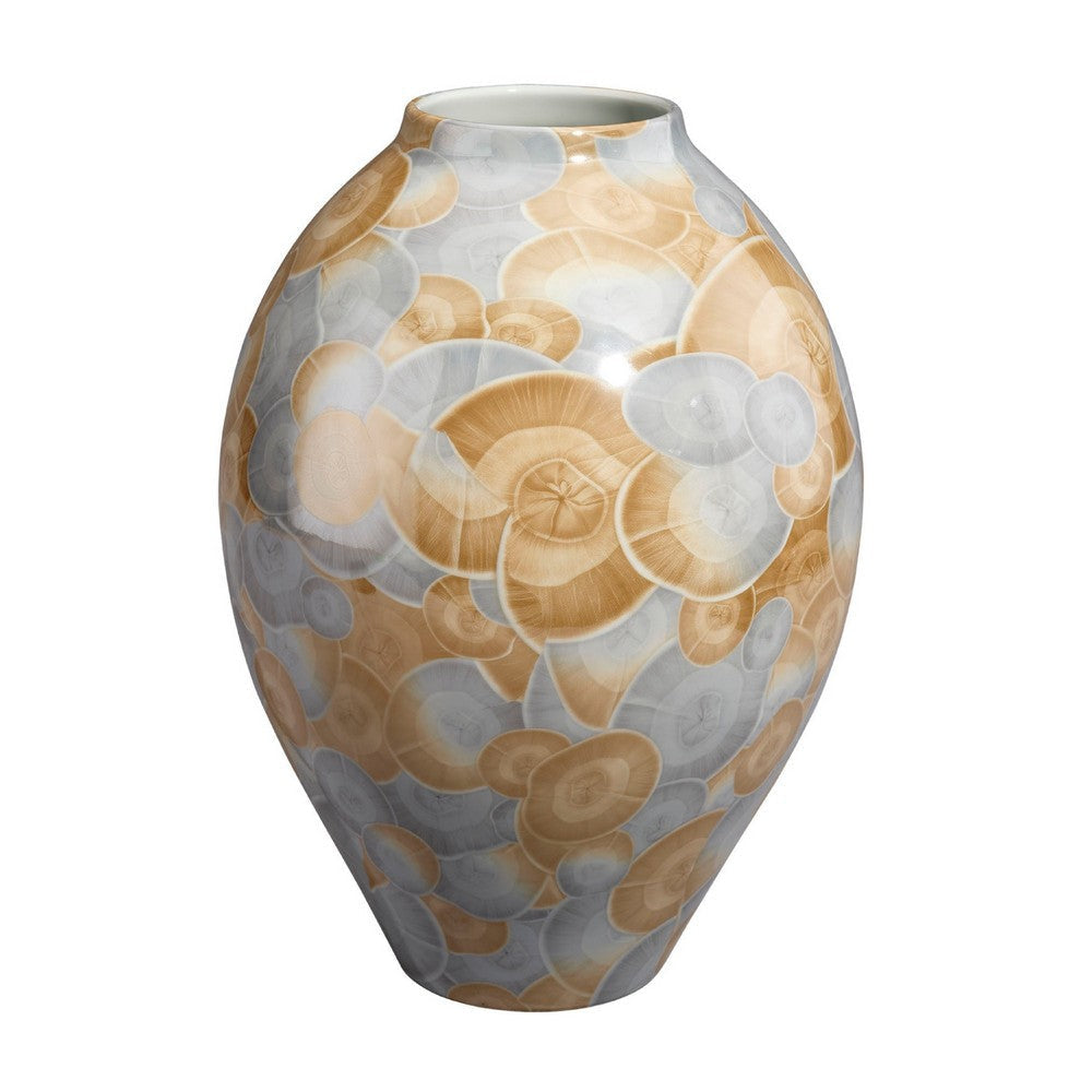 Aery Decorative Vase | Printed Pattern Glossy Blue Ceramic | 12’’