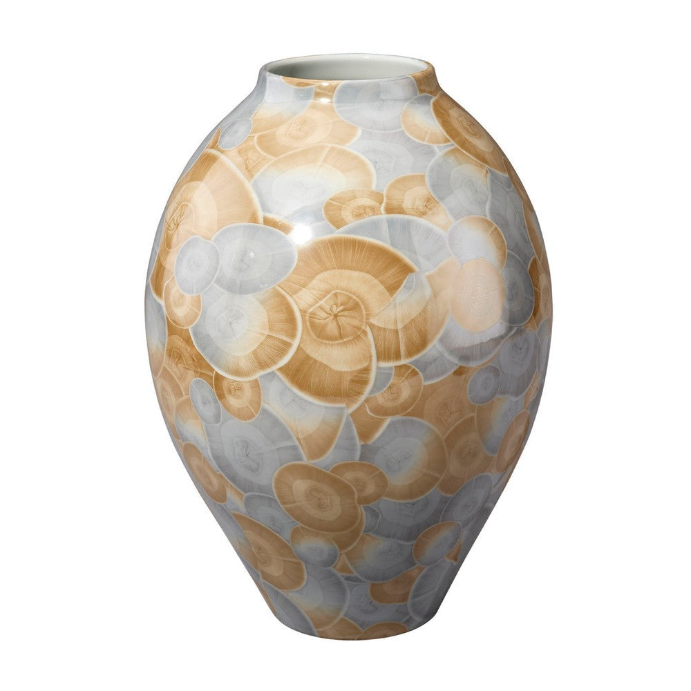 Aery Decorative Vase | Printed Pattern Glossy Blue Ceramic | 12"
