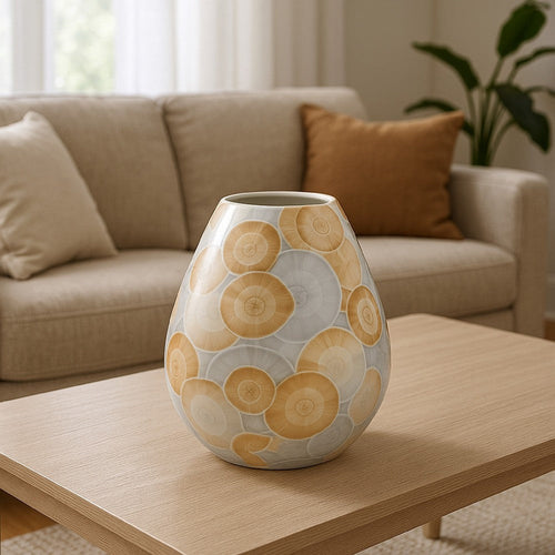 Aery Decorative Vase | Printed Pattern Glossy Blue Ceramic | 8"