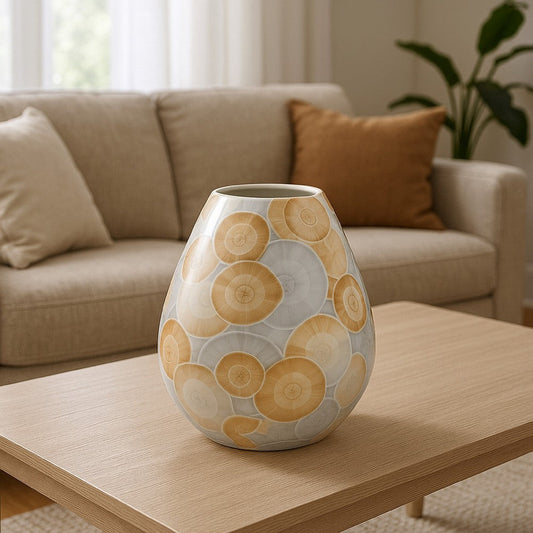 Aery Decorative Vase | Printed Pattern Glossy Blue Ceramic | 8"