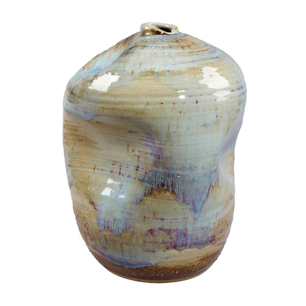 Noah Decorative Vase | Irregular Shape | Glossy Blue Ceramic 13’’
