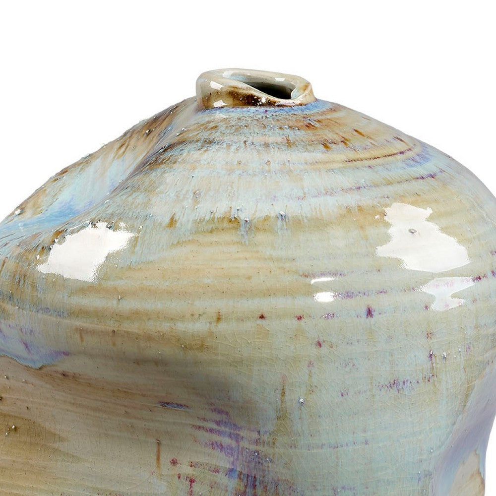 Noah Decorative Vase | Irregular Shape | Glossy Blue Ceramic 13’’