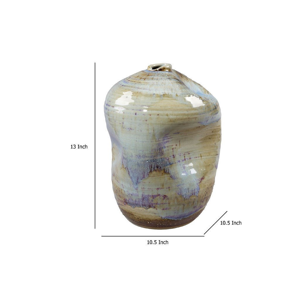 Noah Decorative Vase | Irregular Shape | Glossy Blue Ceramic 13’’