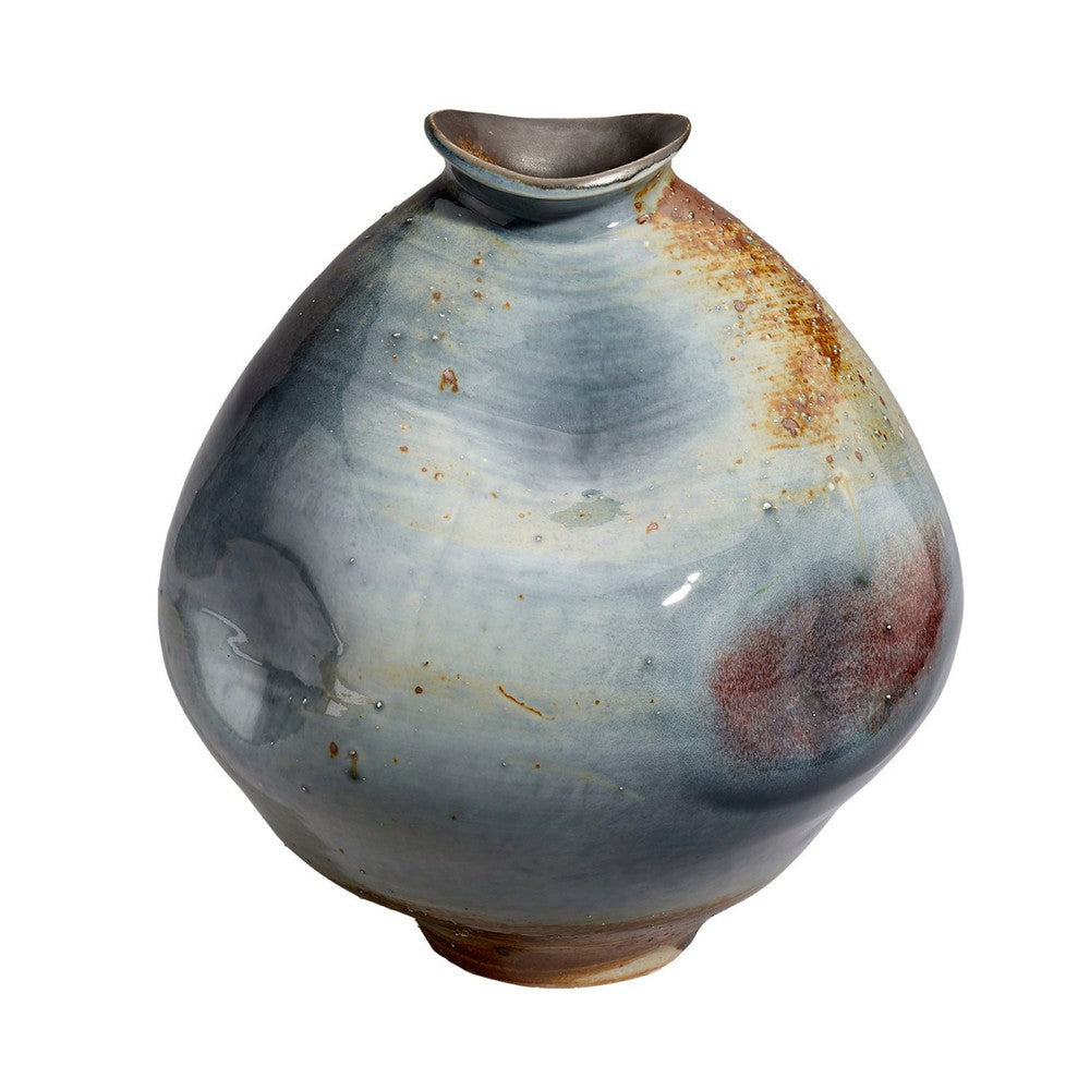 Noah Decorative Vase | Irregular Tall Shape Glossy Blue Ceramic 11’’