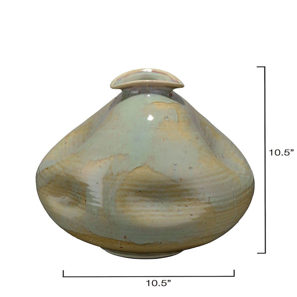 Noah 11 Inch Ceramic Decorative Vase, Irregular Dimpled Shape, Glossy Reactive Blue