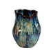 Fera Decorative Flower Vase | Ruffled Edge | 9’’ Shiny Blue Ceramic