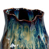 Fera Decorative Flower Vase | Ruffled Edge | 9’’ Shiny Blue Ceramic