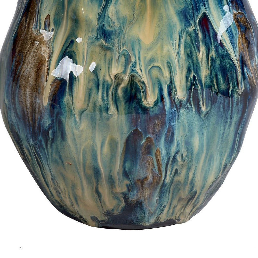 Fera Decorative Flower Vase | Ruffled Edge | 9’’ Shiny Blue Ceramic