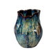 Fera Decorative Flower Vase | Ruffled Edge | 9" Shiny Blue Ceramic