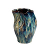 Fera Decorative Flower Vase | Ruffled Edge | 12’’ Shiny Blue Ceramic
