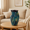 Fera Decorative Flower Vase | Ruffled Edge | 15" Shiny Blue Ceramic