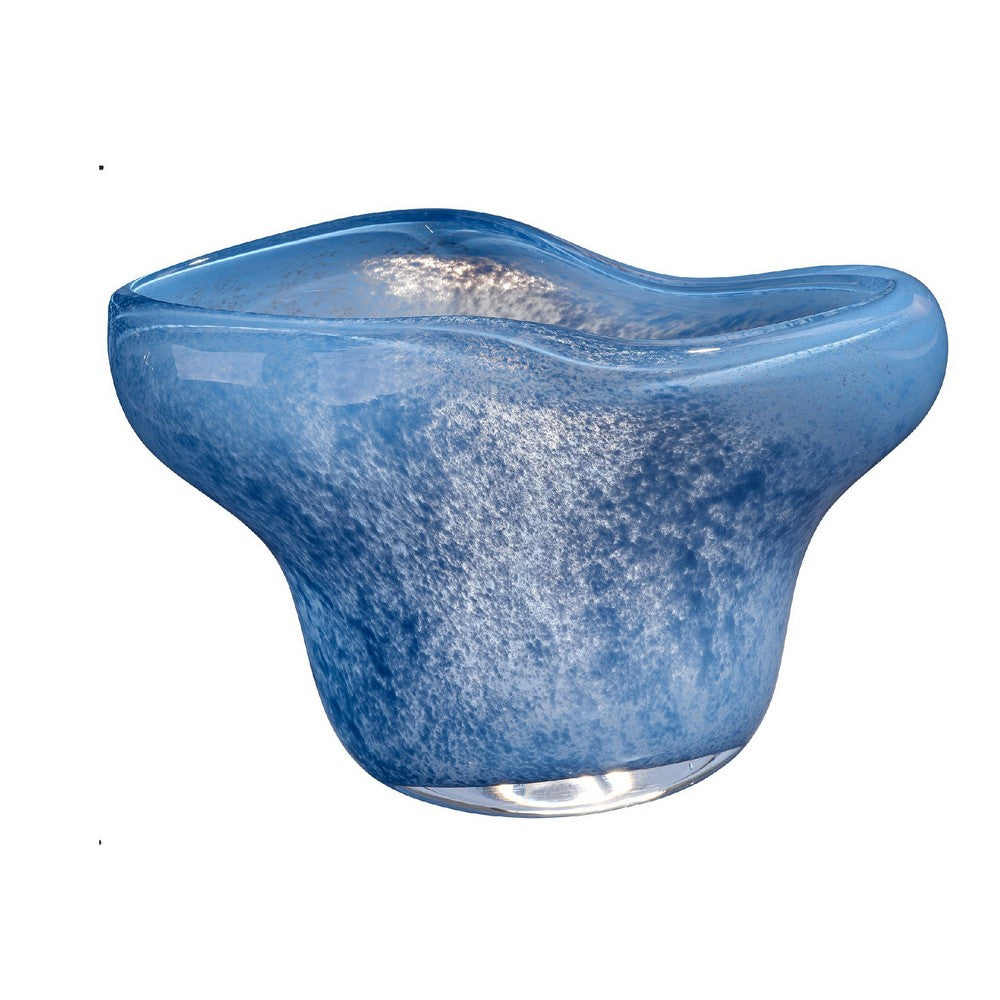 Lesy Decorative Bowl | Freeflow Ruffled Edge | Blue Blown Glass 14"