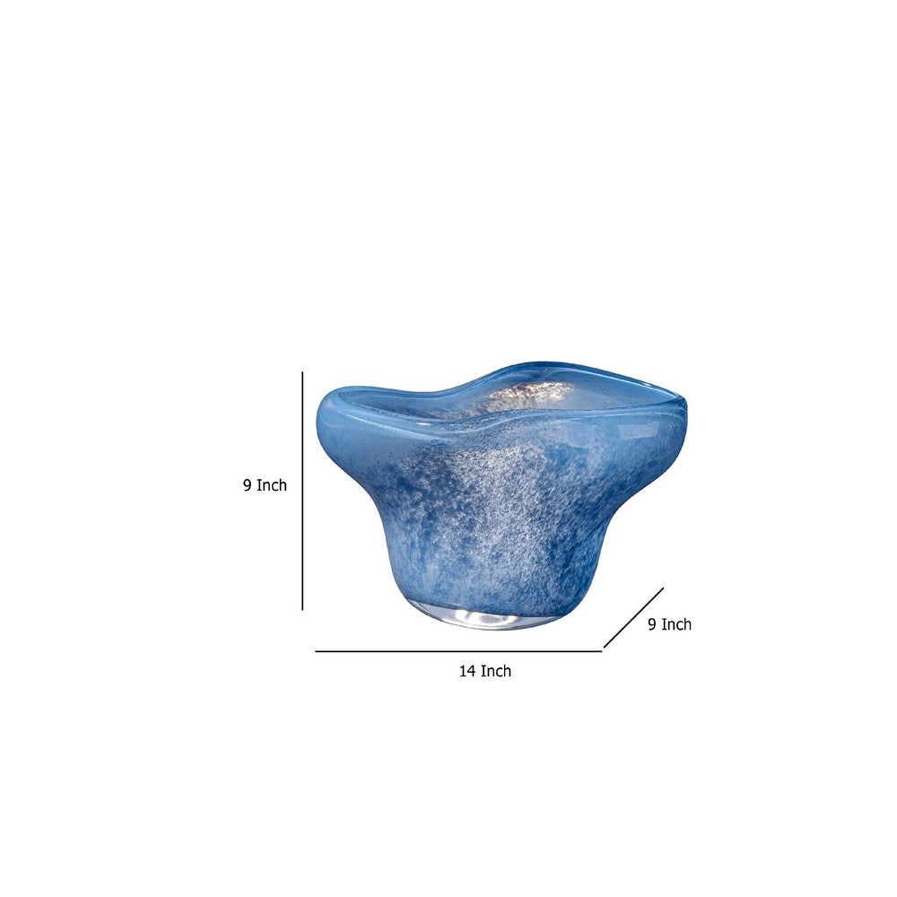Lesy Decorative Bowl | Freeflow Ruffled Edge | Blue Blown Glass 14"