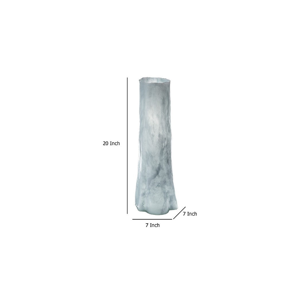 Quia Tall Decorative Vase | Rough Body | Pale Blue Blown Glass 20’’