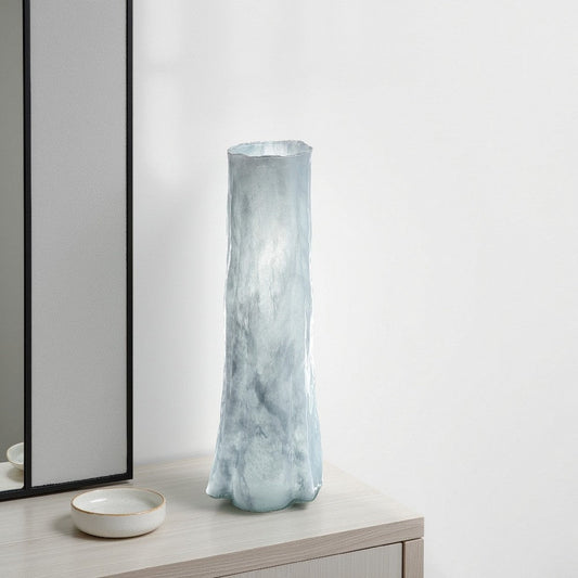 Quia Tall Decorative Vase | Rough Body | Pale Blue Blown Glass 20"