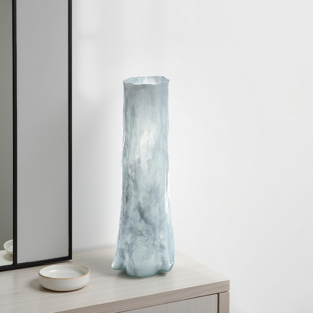 Quia Tall Decorative Vase | Rough Body | Pale Blue Blown Glass 20"