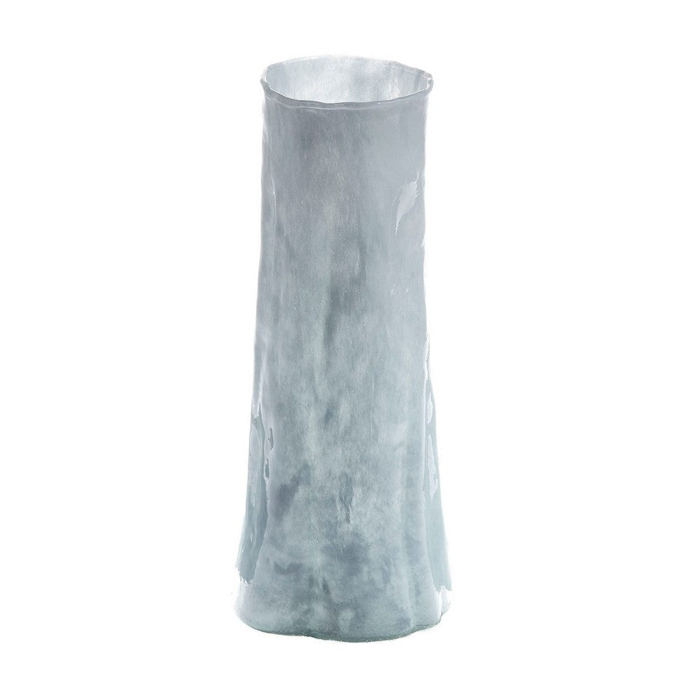 Quia Tall Decorative Vase | Rough Body | Pale Blue Blown Glass 14’’
