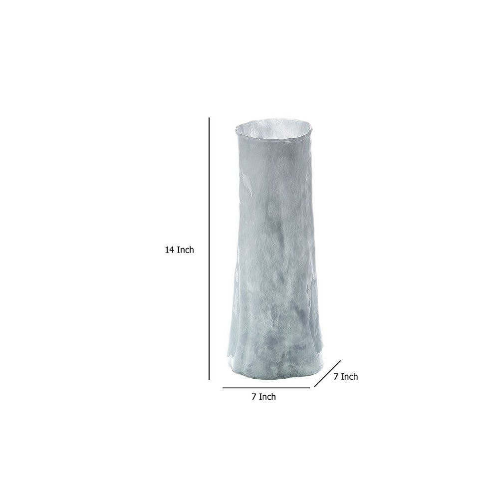 Quia Tall Decorative Vase | Rough Body | Pale Blue Blown Glass 14’’