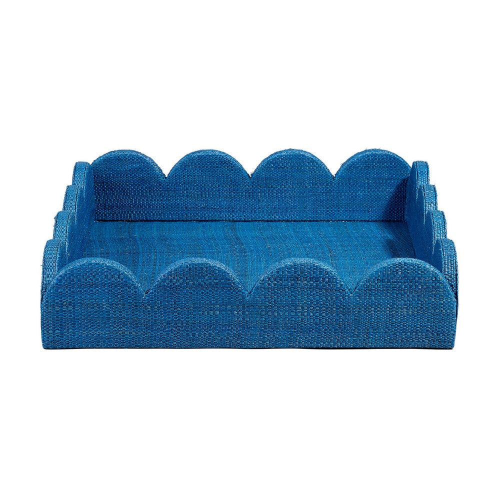 Rori Decorative Accessory Tray | Scalloped Edge 15’’ Blue Raffia BM334545