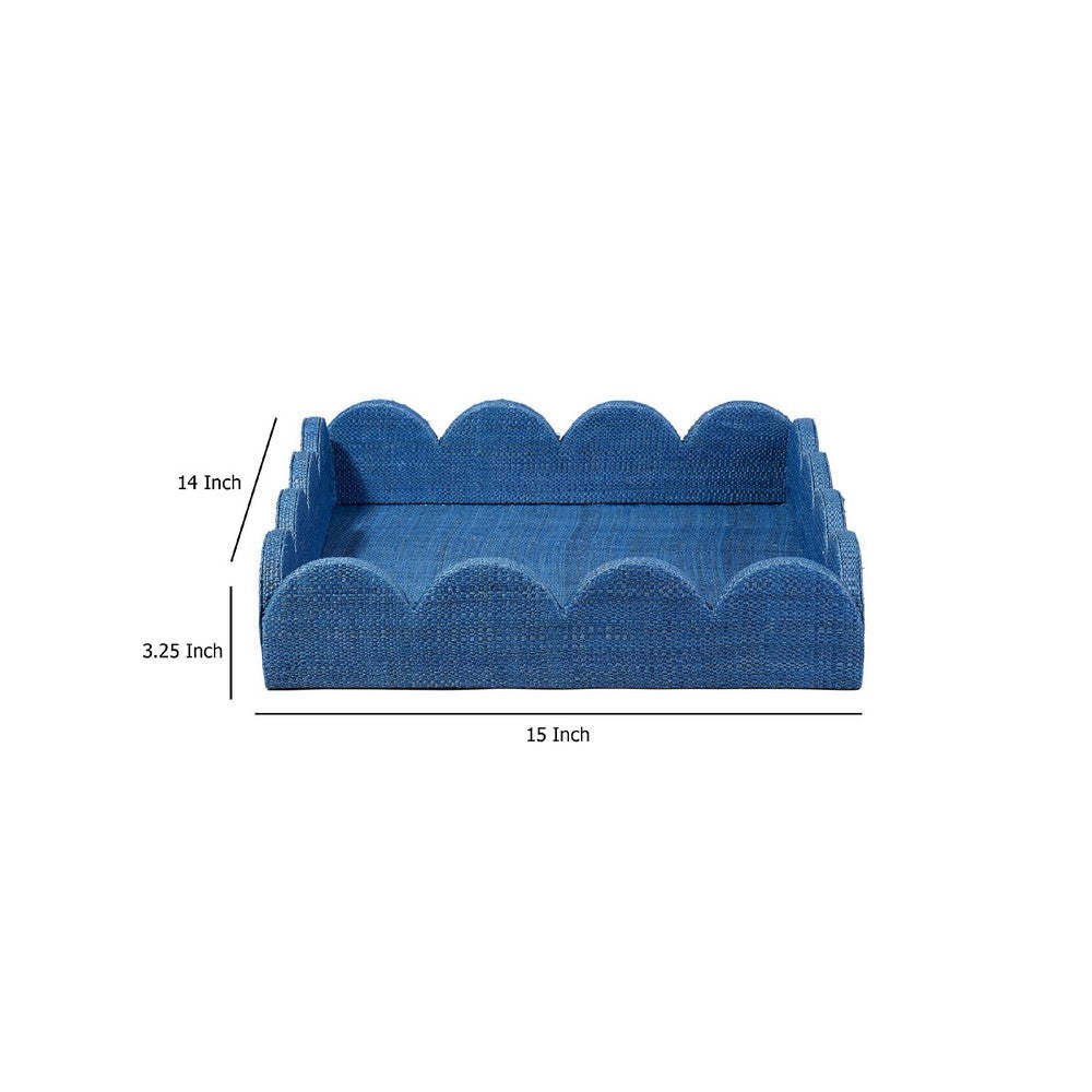 Rori Decorative Accessory Tray | Scalloped Edge 15’’ Blue Raffia BM334545