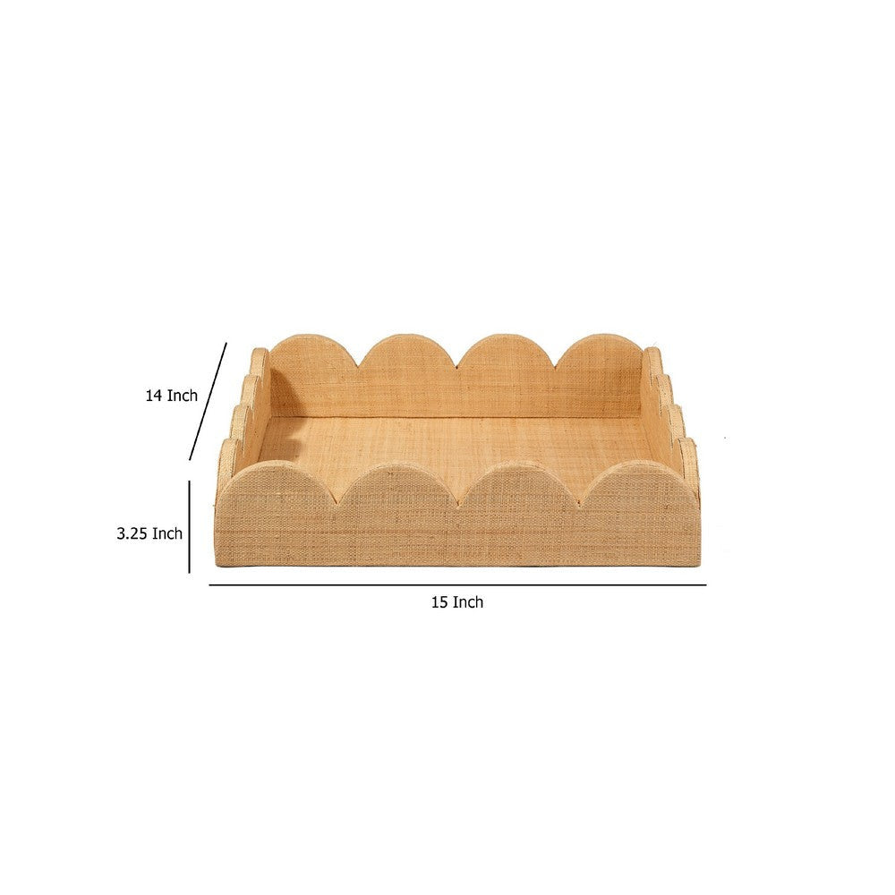 Rori Decorative Accessory Tray | Scalloped Edge 15’’ Brown Raffia BM334546