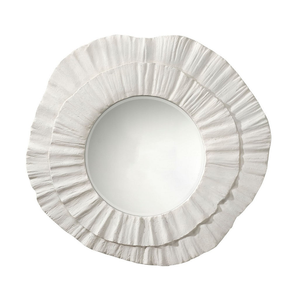 Nolo Wall Decor Mirror | Abstract Round Petal Shape, White Resin 40x43