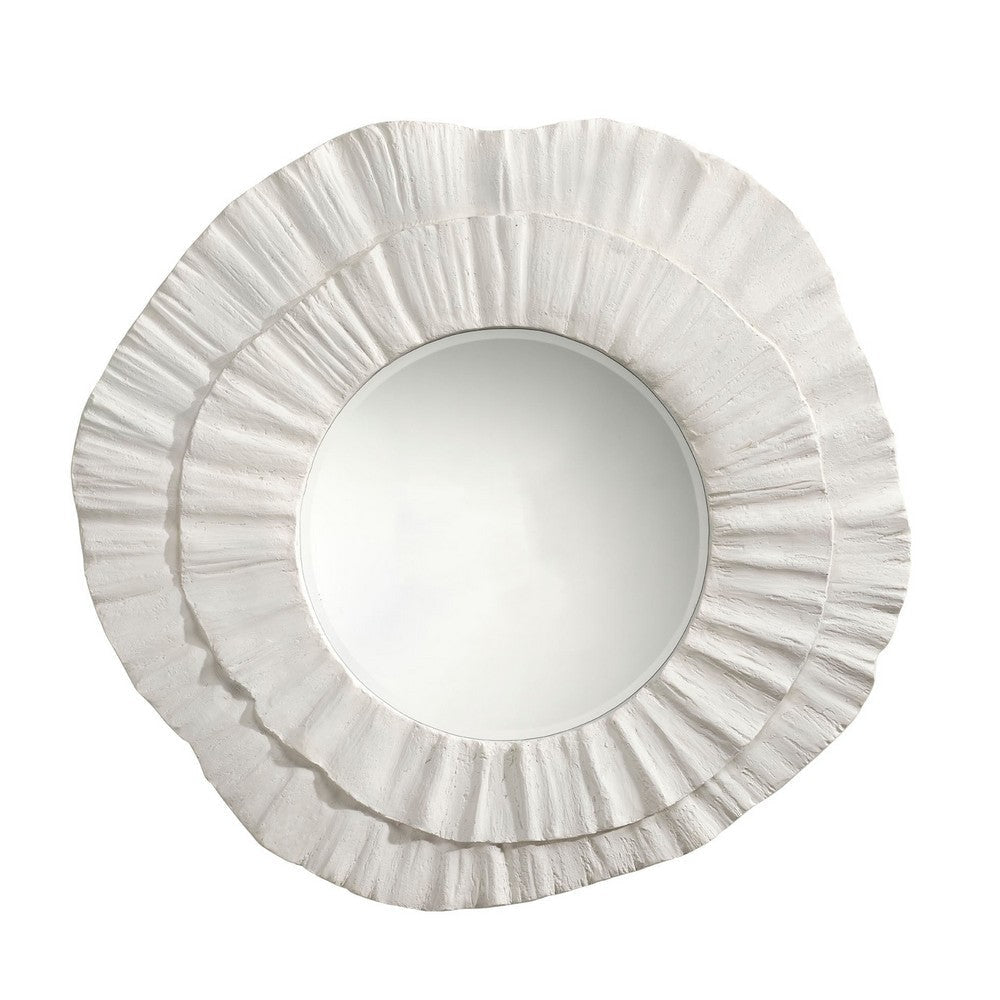 Nolo Wall Decor Mirror | Abstract Round Petal Shape White Resin 40x43 BM334548