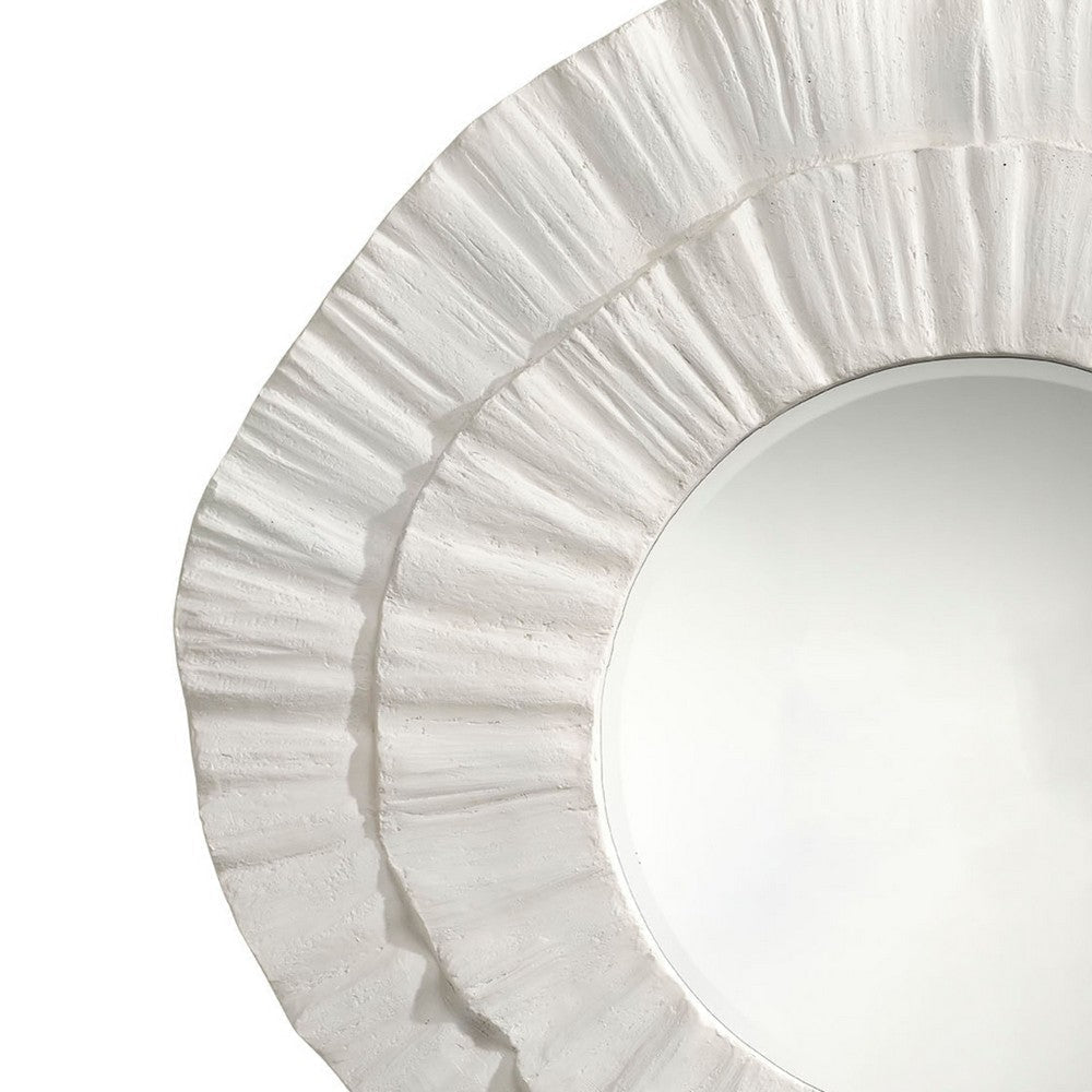Nolo Wall Decor Mirror | Abstract Round Petal Shape White Resin 40x43 BM334548