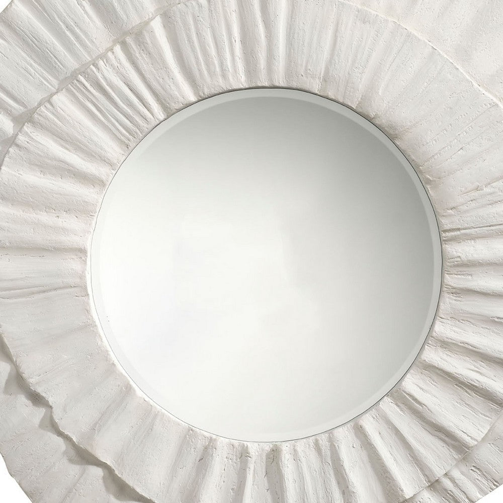 Nolo Wall Decor Mirror | Abstract Round Petal Shape White Resin 40x43 BM334548