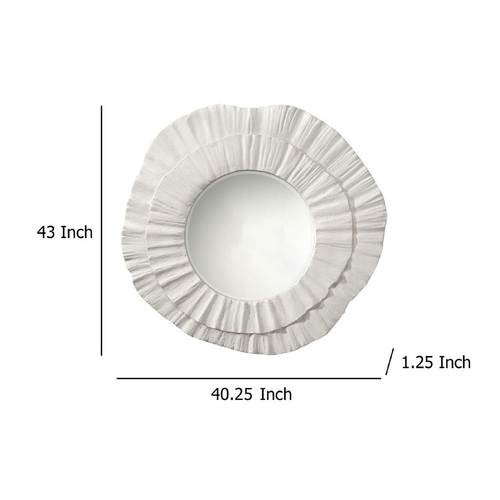Nolo Wall Decor Mirror | Abstract Round Petal Shape White Resin 40x43 BM334548