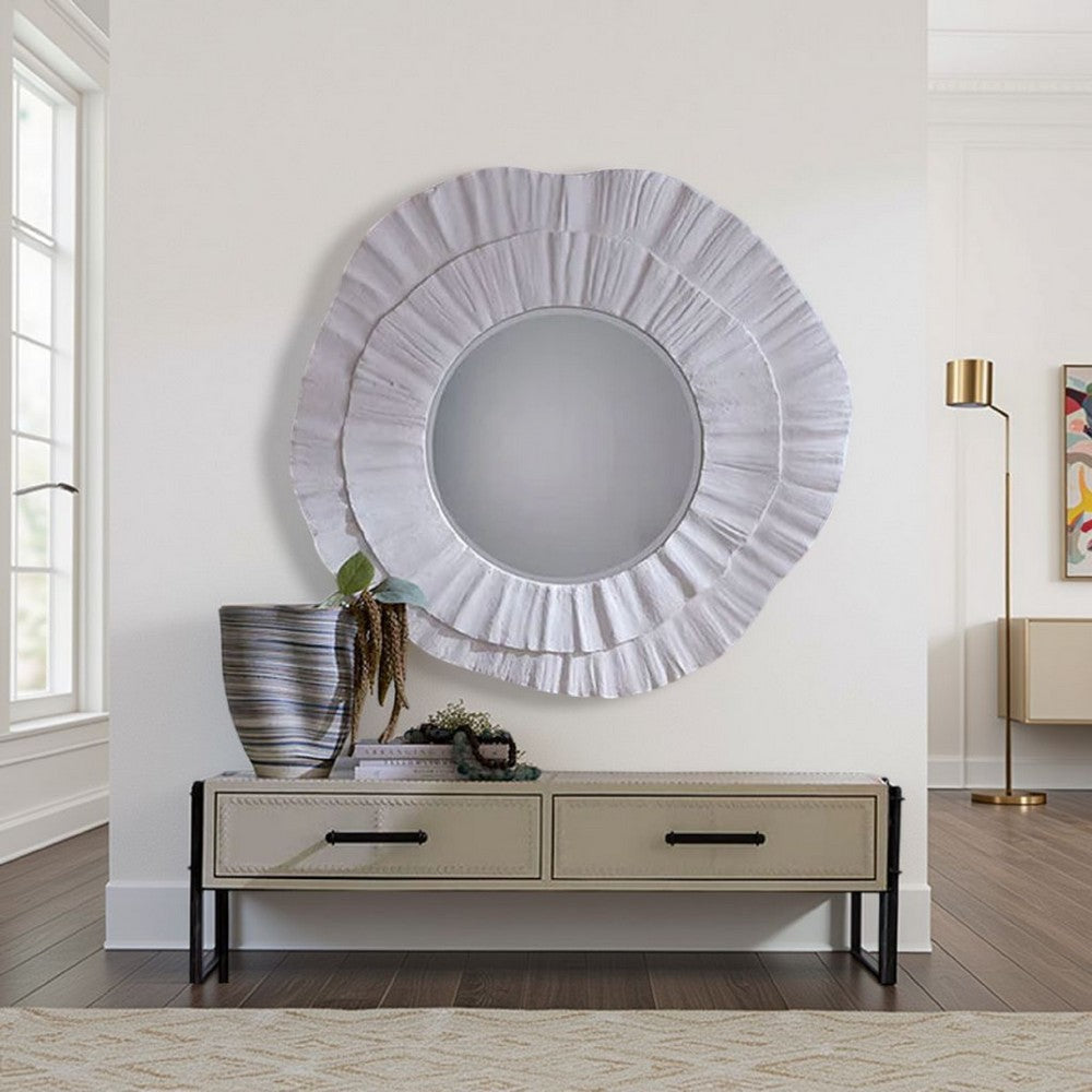 Nolo Wall Decor Mirror | Abstract Round Petal Shape, White Resin 40x43