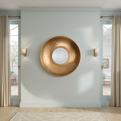 Rea Decorative Wall Mirror, Sun Inspired 27" Round Burnish Gold Frame