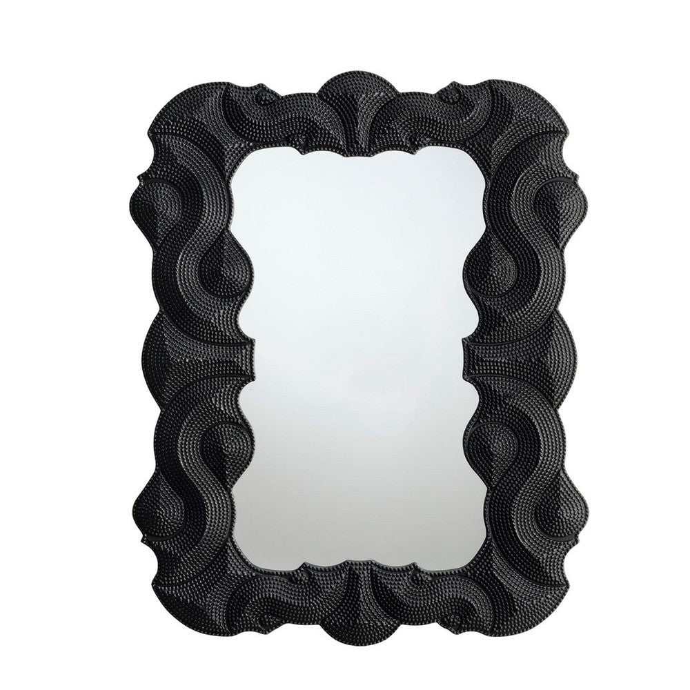 Diri Decorative Wall Mirror | Beaded Pattern Classic Black Resin 29x36 BM334550