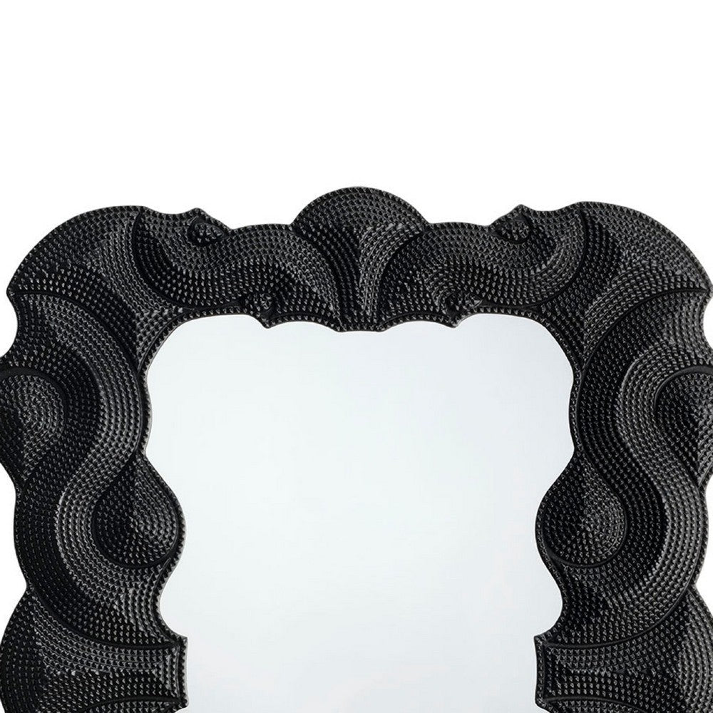 Diri Decorative Wall Mirror | Beaded Pattern Classic Black Resin 29x36 BM334550