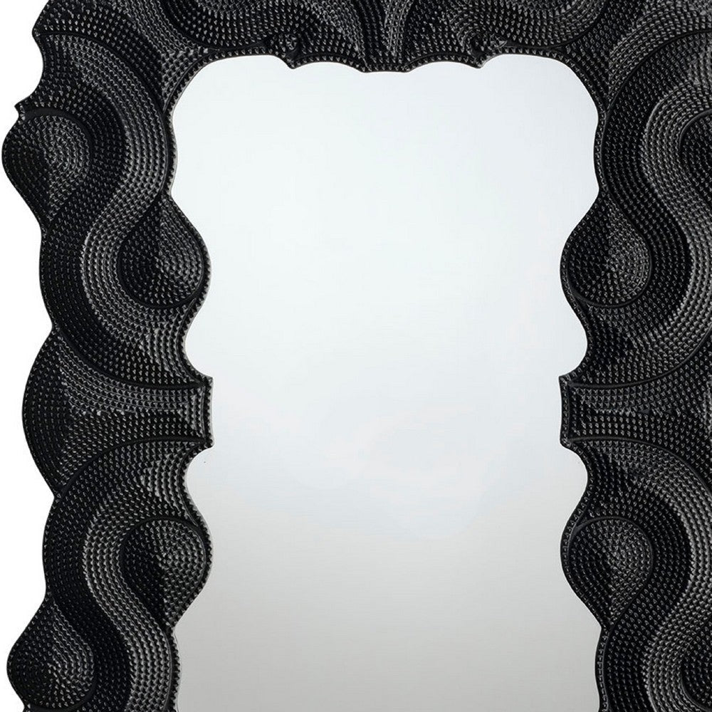Diri Decorative Wall Mirror | Beaded Pattern Classic Black Resin 29x36 BM334550