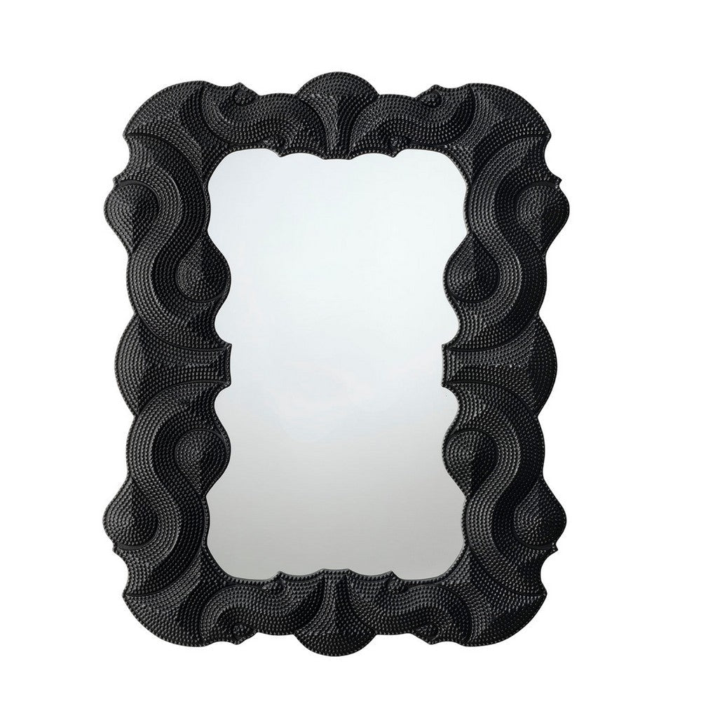 Diri Decorative Wall Mirror | Beaded Pattern Classic Black Resin 29x36