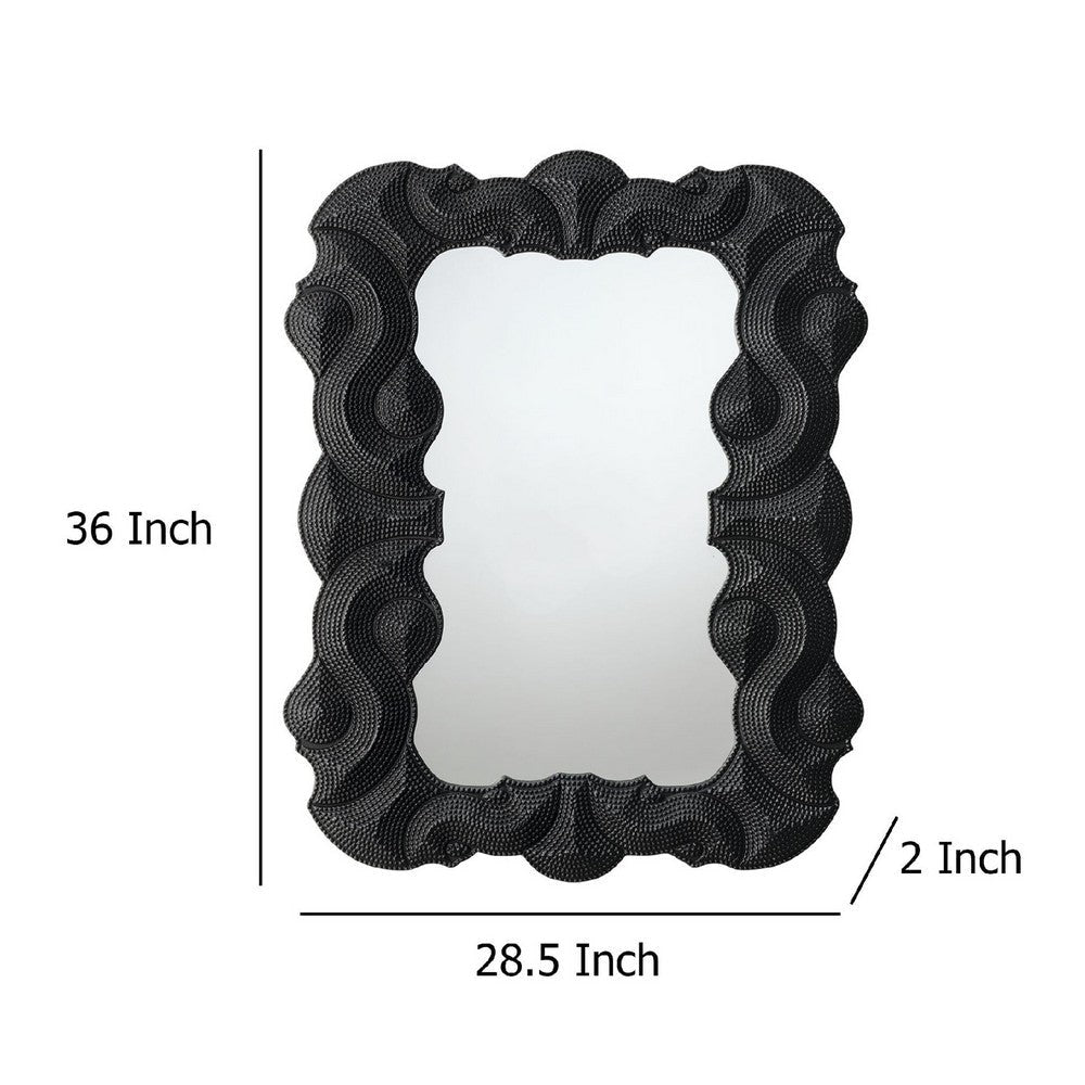 Diri Decorative Wall Mirror | Beaded Pattern Classic Black Resin 29x36 BM334550